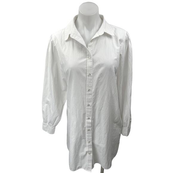Stradivarius Women's White Long Sleeve Button Down Collar Mini Shirt Dress Sz M - Picture 1 of 5